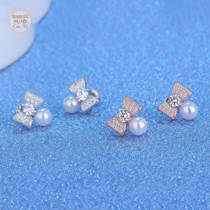Bông tai nơ hạt châu xinh xắn, bạc ý S925- HT205