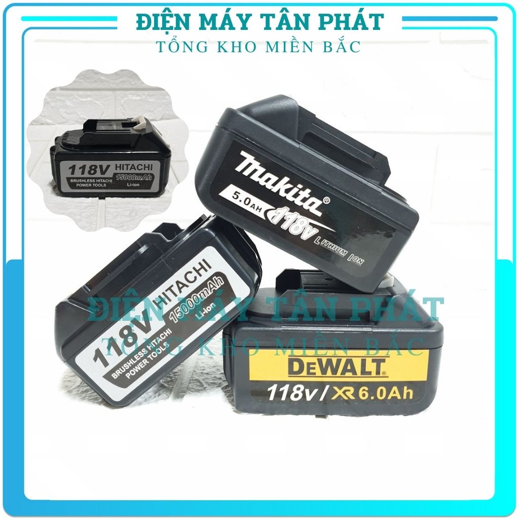 Pin máy khoan siết bắn bắt vít bulong không chổi than makita hitachi dewalt máy 10 Cell màu tím 199V, 118V