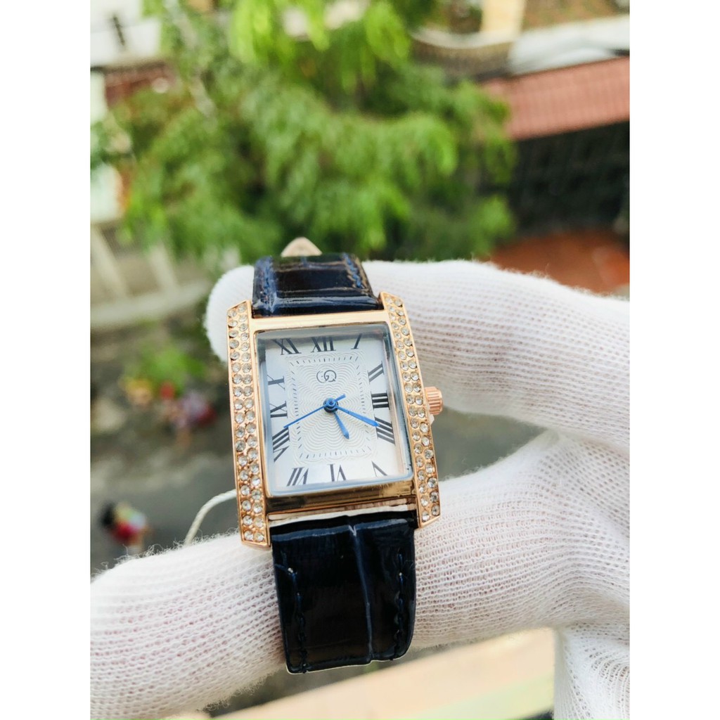 Đồng hồ nữ dây da GUQI đồng hồ nữ mặt vuông đính đá dây da chống nước Luxury Fashion, Bảo hành 12 tháng