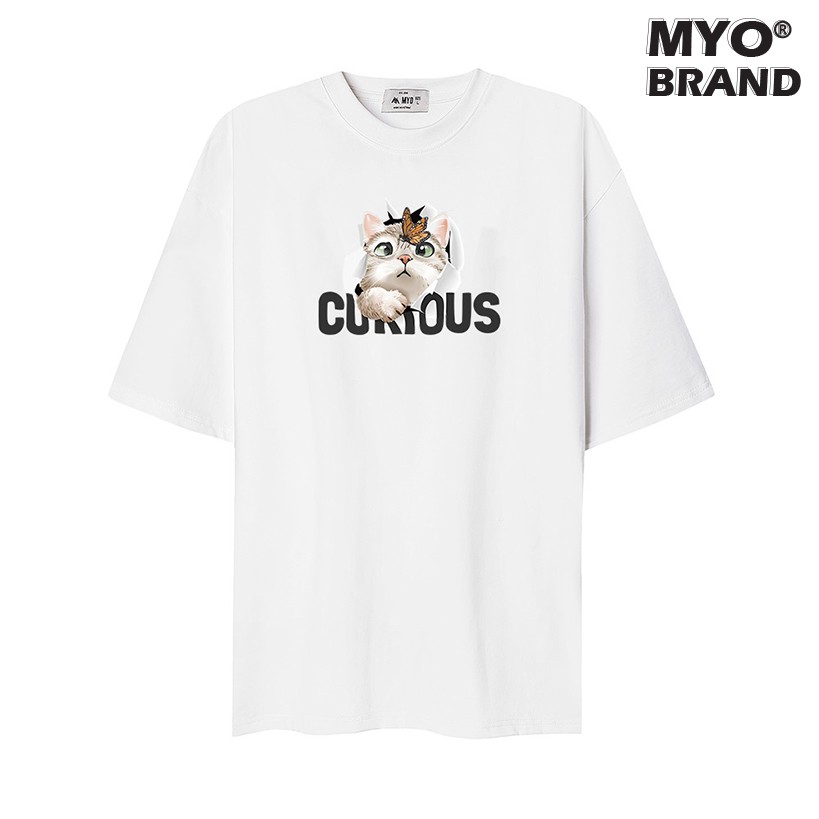 Áo Thun Nam Tay Lỡ MYO Vải Cotton In Hình Cat Curious 2711