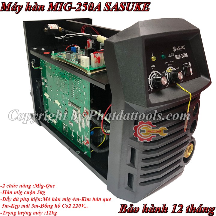 Máy hàn MIG-250A SASUKE-Máy hàn cuộn dây 5kg-Đầy đủ phụ kiện-Đồng hồ CO2 220V-Bảo hành 12 tháng-Công nghệ Nhật Bản
