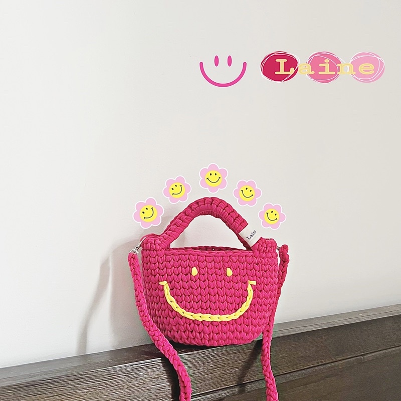 TÚI LEN HANDMADE MĂT CƯỜI . KÈM DÂY ĐEO CHÉO