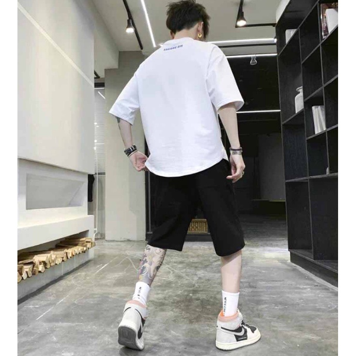 Set bộ in hình bò sữa nam nữ đồ quần áo thun tay lỡ kiểu short Unisex