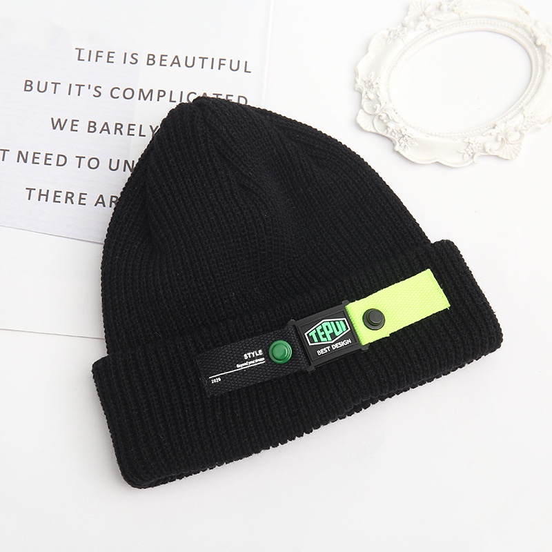 Mũ len dệt kim beanie thêu TEPUI Hàn Quốc thời trang unisex thu đông giữ ấm cho nam nữ L04