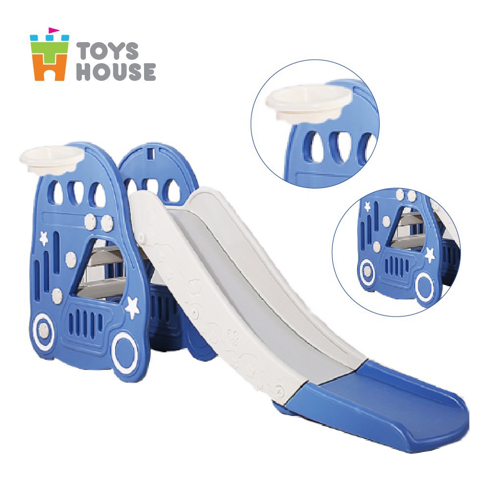 Sân chơi trong nhà cho bé cầu trượt kiêm bóng rổ 2 trong 1 hình ô tô Toyshouse L-HT30 - 180cm