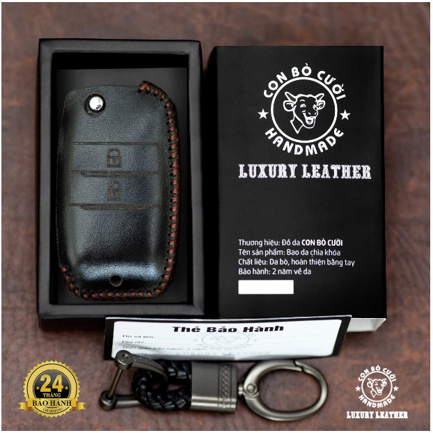 Bao Da Chìa Khóa ÔTô KIA Morning Chìa gấp 2 nút, Soluto. Da Thật 100% Bảo Hành 2 Năm, Khắc Tên & SĐT Chủ Xe