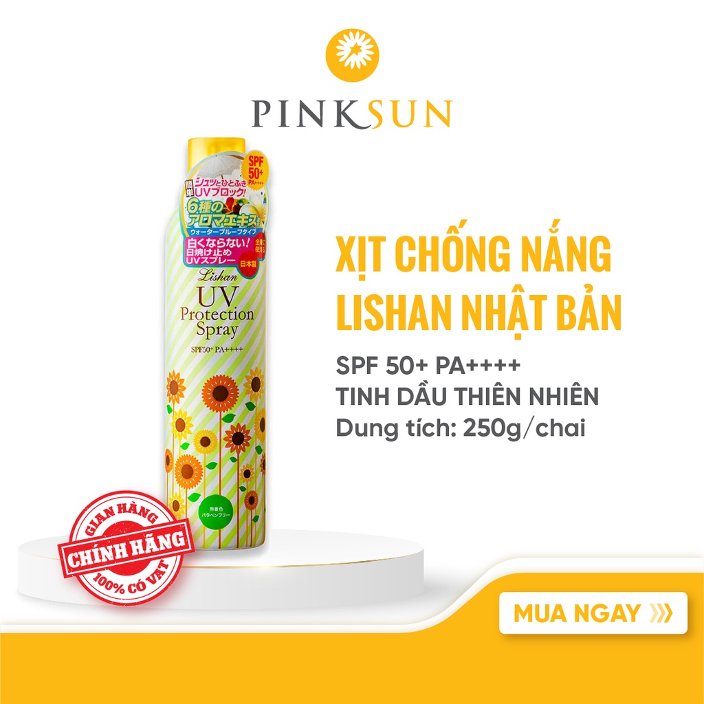 Xịt Chống Nắng Lishan Phun Sương Nhật Bản SPF 50+ PA++++ – Hương Tinh Dầu Thiên Nhiên (chai 230g)