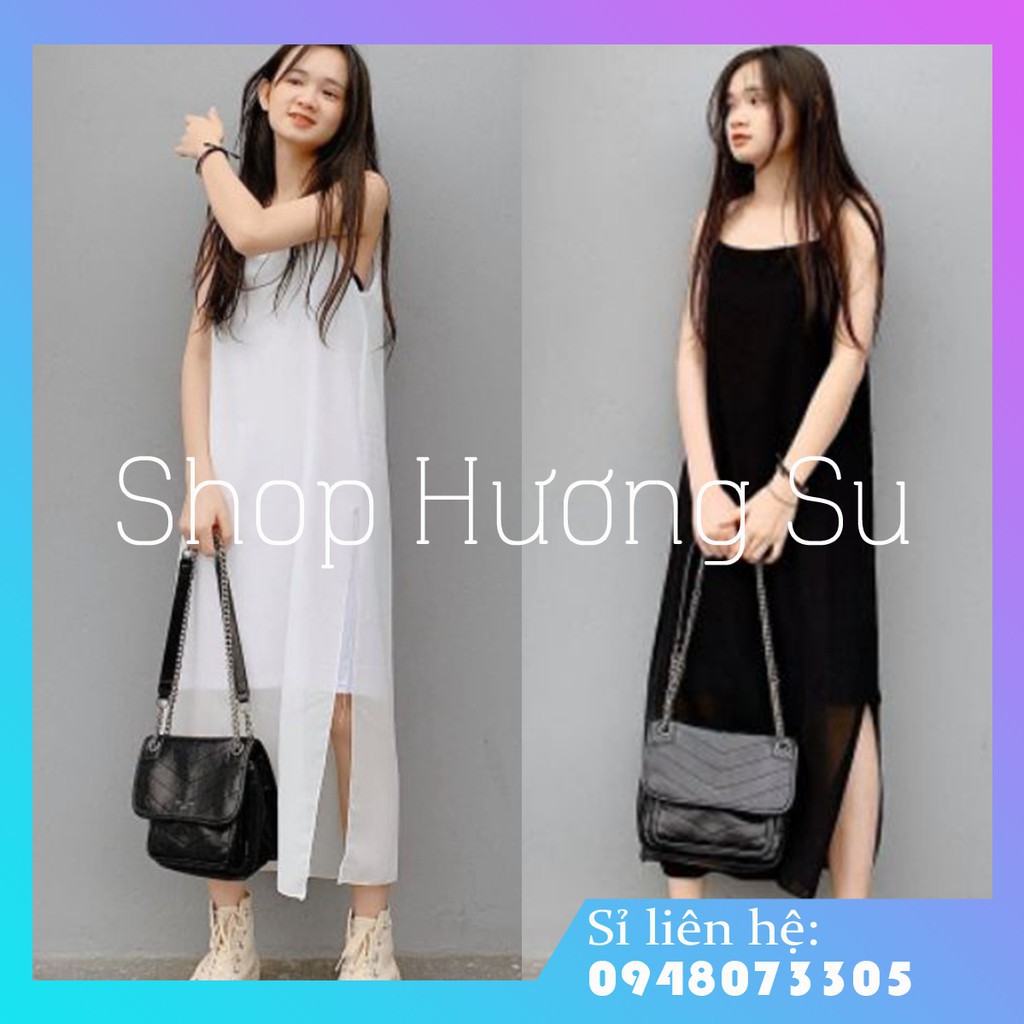 Váy 2 Dây Vạt Xẻ Basic Dáng Suông Siêu Hot-HươngSu-(V026)