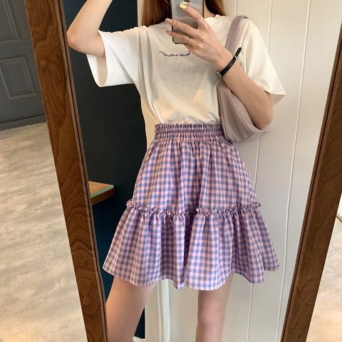 Jiashucheng Chân Váy Chữ A Lưng Cao Xếp Li Phong Cách Preppy Phong Cách Mùa Hè Mới