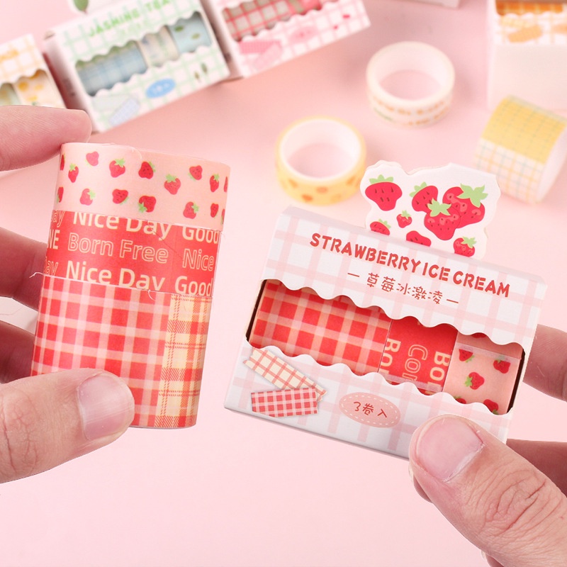 Set 3 và 6 Cuộn Sticker Washi Tape Trang Trí Sổ Lưu Niệm Nhiều Mẫu Dễ Thương
