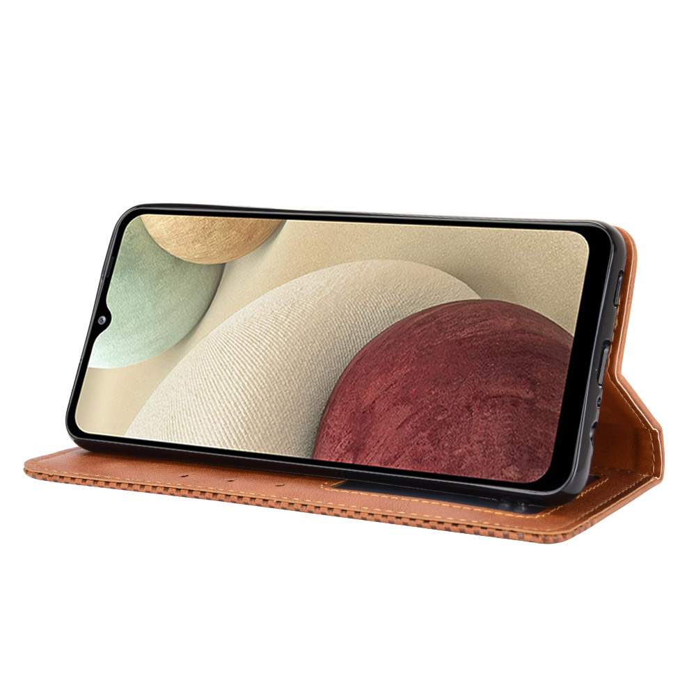 Bao da điện thoại PU nắp lật/ khóa từ tính/khe đựng thẻ cho Samsung Galaxy A12