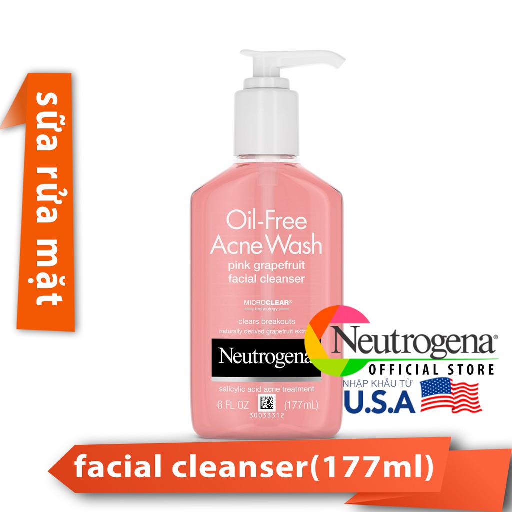 Sữa Rửa Mặt Neutrogena Oil Free Acne Wash Pink Grapefruit Facial Cleanser (177ml)_SRM7849