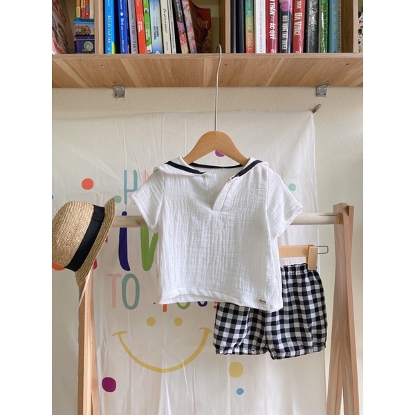 Bộ quần áo Back to school Bisolin áo xô muslin quần đũi mềm mại