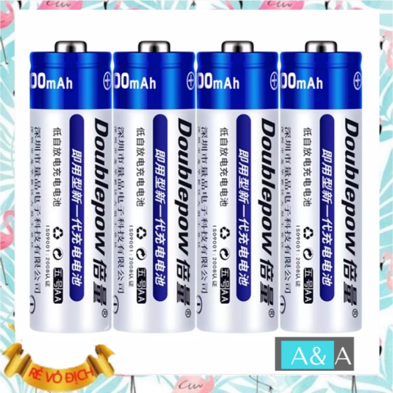 Bộ 4 pin tiểu sạc lại Douplepow công suất thực pin sạc aa pin sạc aaa pin tiểu pin đũa pin sạc