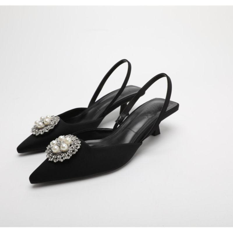 Sandal Gót Nhú 5p Zara Lụa Mềm Êm Fullbox Tem Hãng Cao Cấp