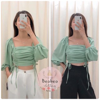 [Ảnh thật] Áo rút dây tay phồng nhúng thun ulzzang