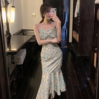 Đầm Đuôi Cá Dáng Dài Trễ Vai Họa Tiết Hoa Quyến Rũ Cho Nữ