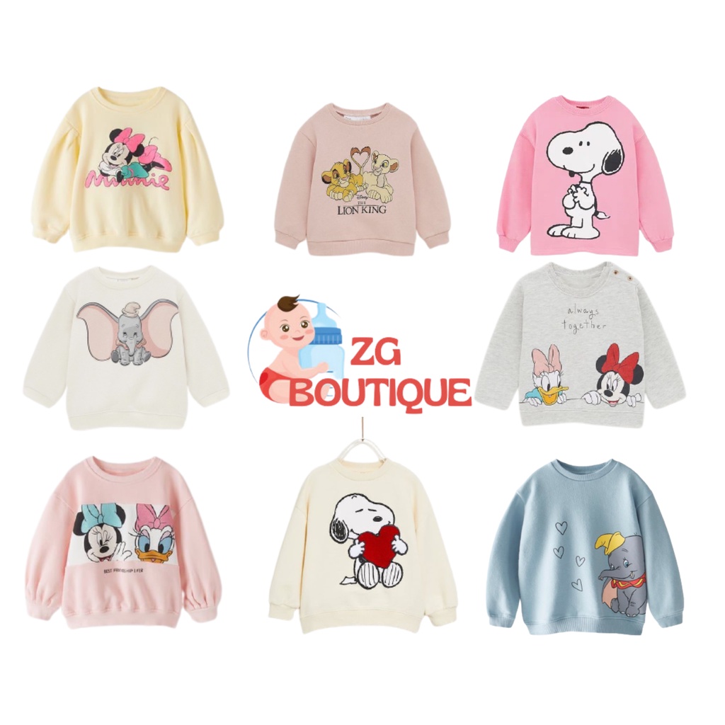 Áo nỉ bé gái, áo nỉ HM hàng VNXK, xuất dư xịn hoạ tiết dễ thương cho bé gái ZG Boutique size từ 1 đến 6 tuổi