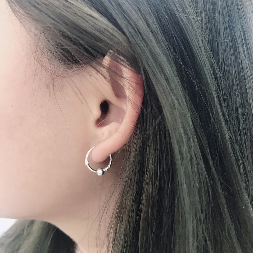 Bông tai bạc ta S999 cho trẻ em người lớn DaLiA Jewelry khuyên tai mix bi cá tính chốt cài