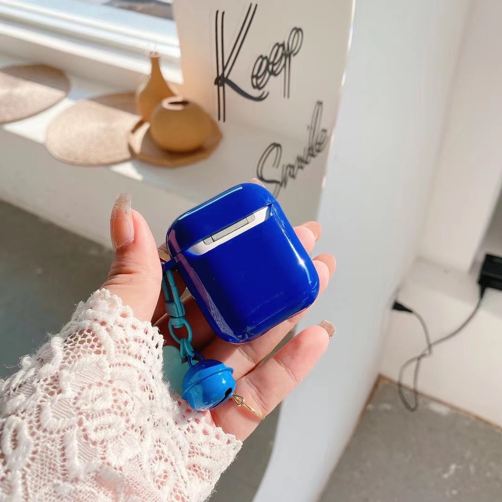 Vỏ bảo vệ hộp sạc tai nghe Airpods 1/2 Pro bằng TPU họa tiết trái tim nhỏ xinh xắn phối quả chuông