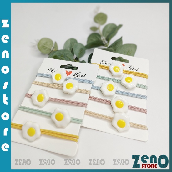 Set 5 dây buộc tóc  Dây Cột Tóc, Chun Buộc Tóc Trứng Ốp la Nhiều Màu PT38
