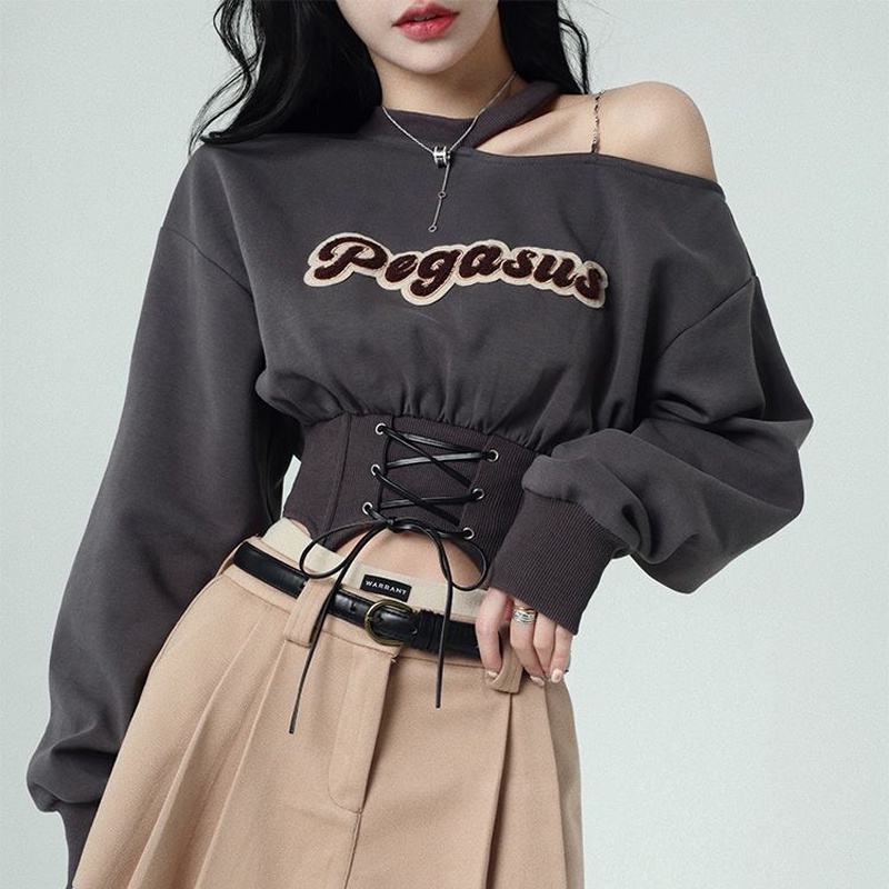 Áo sweater IELGY tay dài hở vai phong cách đường phố Hàn Quốc dành cho nữ