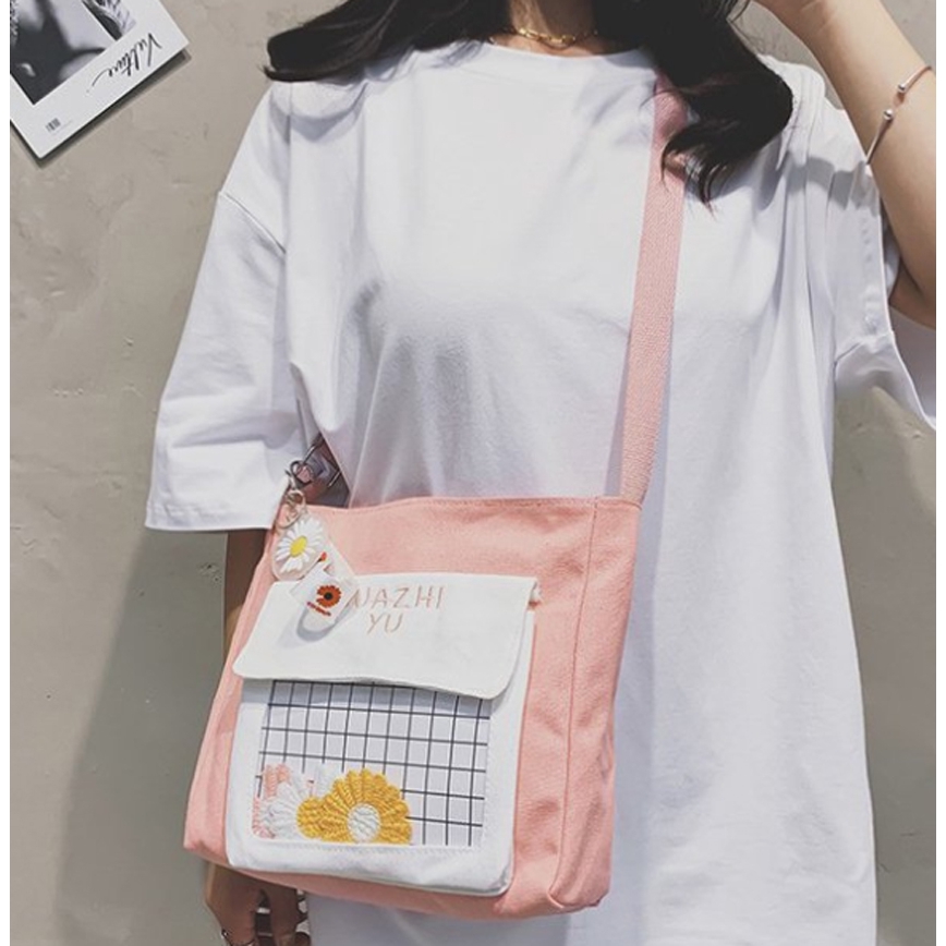 Túi vải đeo chéo nữ HVAZHI móc hoa cúc trong suốt BH 462 | BigBuy360 - bigbuy360.vn