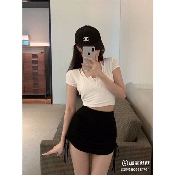 Áo kiểu nữ cổ yếm buộc dây Cathang8, áo croptop nữ body tay ngắn cổ yếm A263