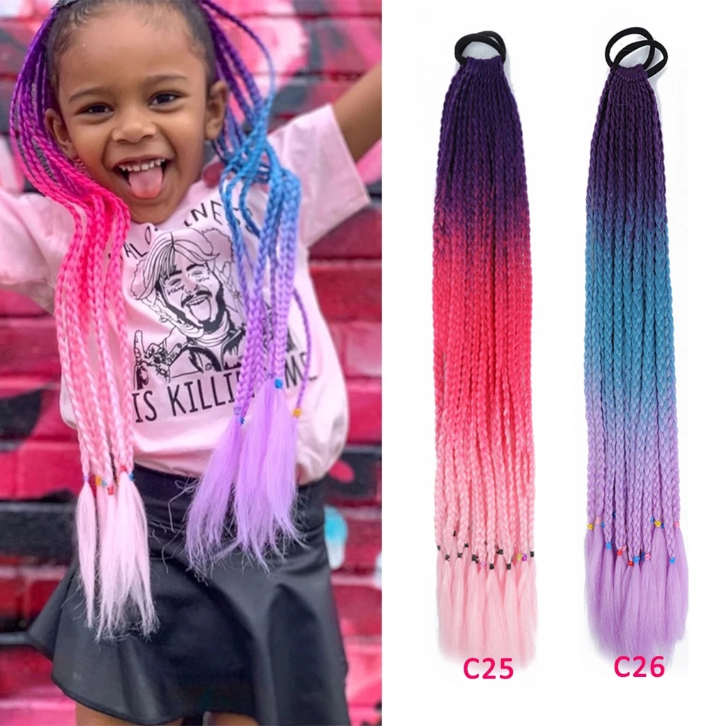 Bím Tóc Giả Màu Ombre Dài 24Inch Nhiều Màu Sắc