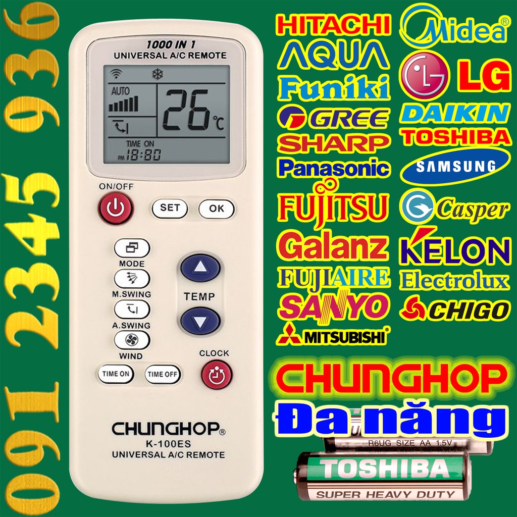 Điều khiển Điều Hòa "ĐA NĂNG" CHUNGHOP K-100ES "HÀNG ĐẸP" cho điều hòa. (Mẫu số 1)