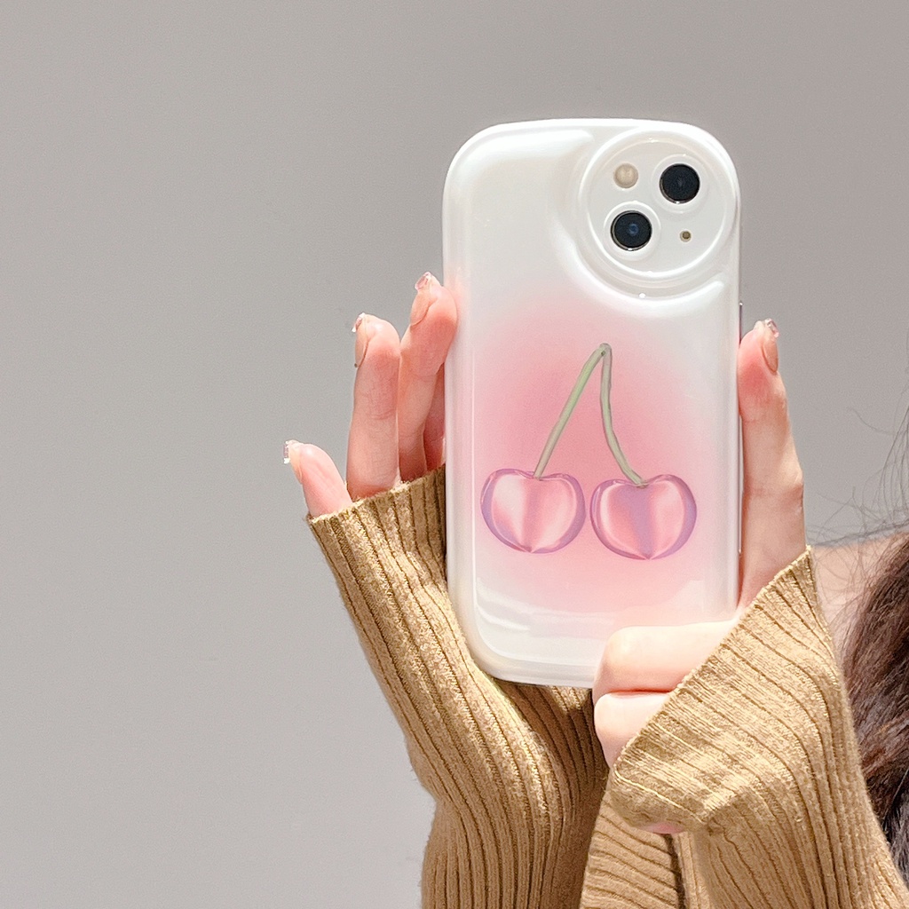 Ốp Điện Thoại TPU Dẻo IMD In Hình Quả Cherry Màu Trắng Hồng Đơn Giản Cho iphone 13 12 11 Pro Max X XR XSMax