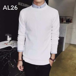 Áo len cổ tròn trắng đen