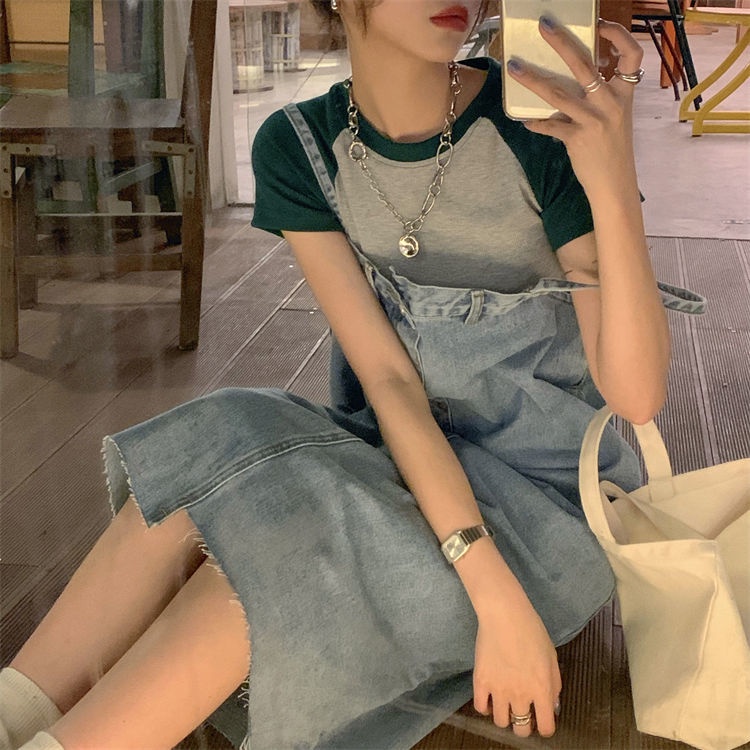Đầm Yếm Denim Dáng Rộng Thời Trang Mùa Hè Dành Cho Nữ