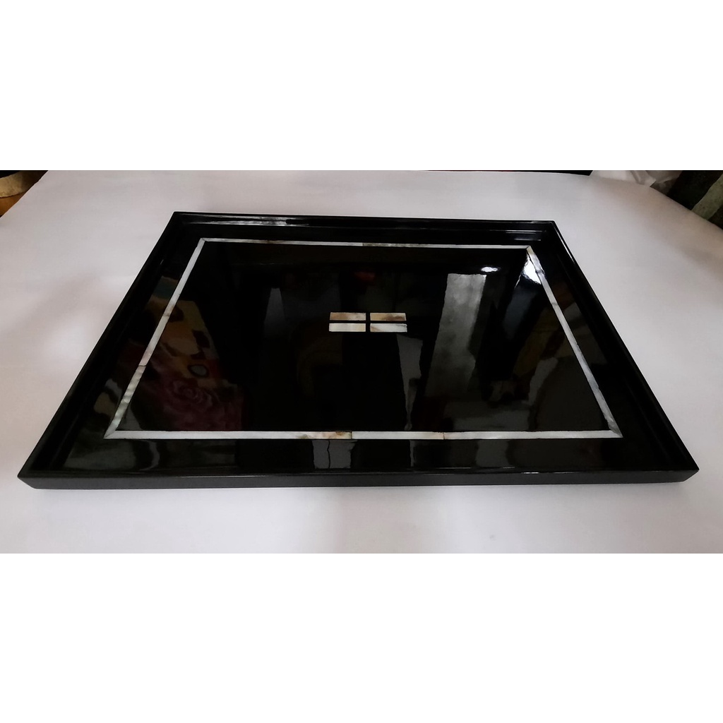 Khay sơn mài chữ nhật có chân màu đen cẩn ốc , KT 29.5 x 39.5 x2 cm - KH-73