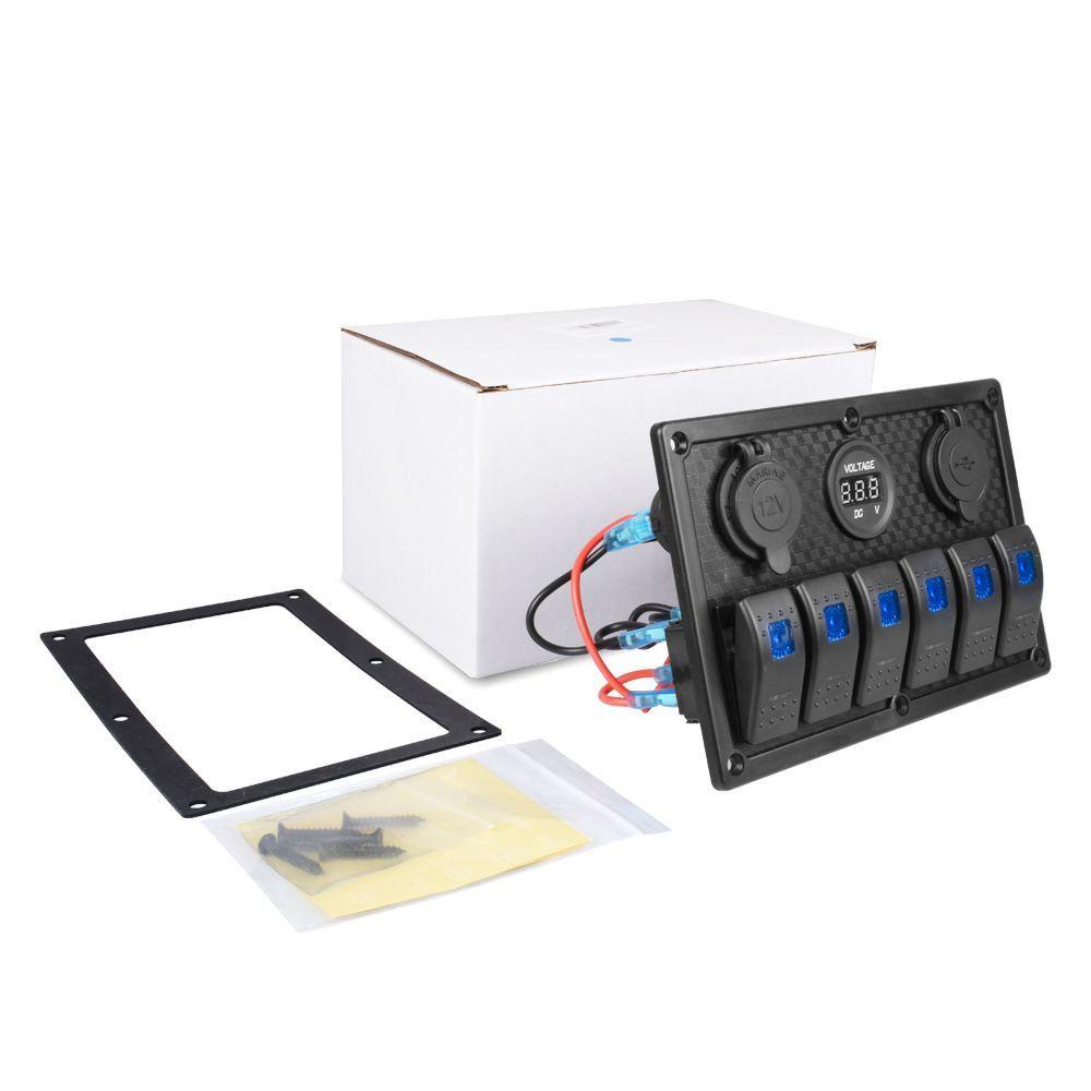 Cầu Dao 12V 6 Nấc Cổng USB Kép Có Đèn LED Hiển Thị Điện Áp Cho Xe Hơi / Tàu Thuyền / Xe Tải / Tàu Thuyền