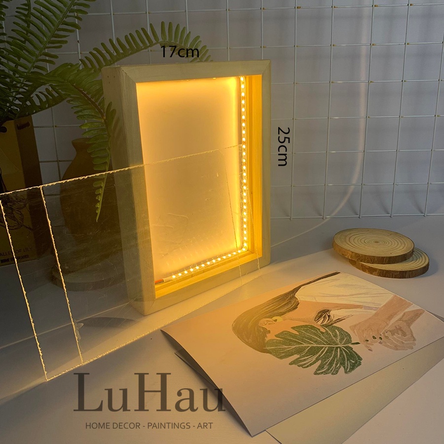 Khung ảnh gỗ decor có đèn led để bàn có thể thay hình theo chủ đề