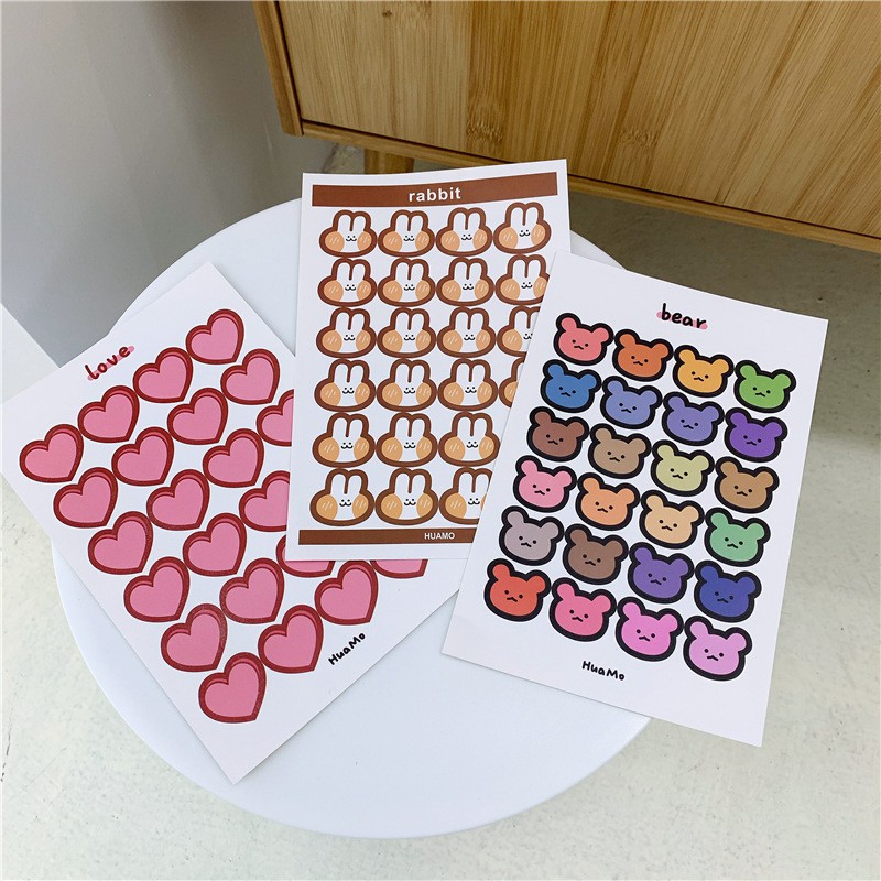 Vỉ 5 Tờ Sticker Dễ Thương Thỏ/Gấu/Paws/Trái Tim Loại Mới