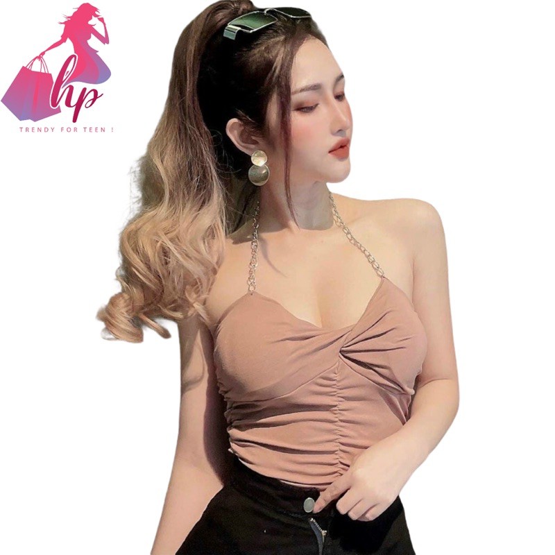 Áo kiểu croptop nữ đẹp ôm body phối xích có mút ngực cực dễ thương mẫu mới thời trang 2021 | WebRaoVat - webraovat.net.vn