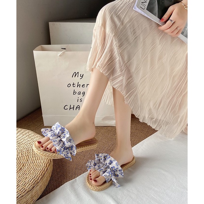 [Hàng chuẩn nhập loại 1] Dép hoa giả cói nhún bèo vintage - đi biển - dạo phố - đi chơi - xinh xắn