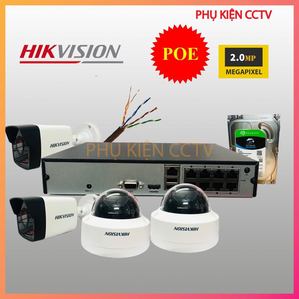Bộ Camera Hikvision ip 2mp 1/2/3/4 mắt hỗ trợ POE full phụ kiện lắp đặt