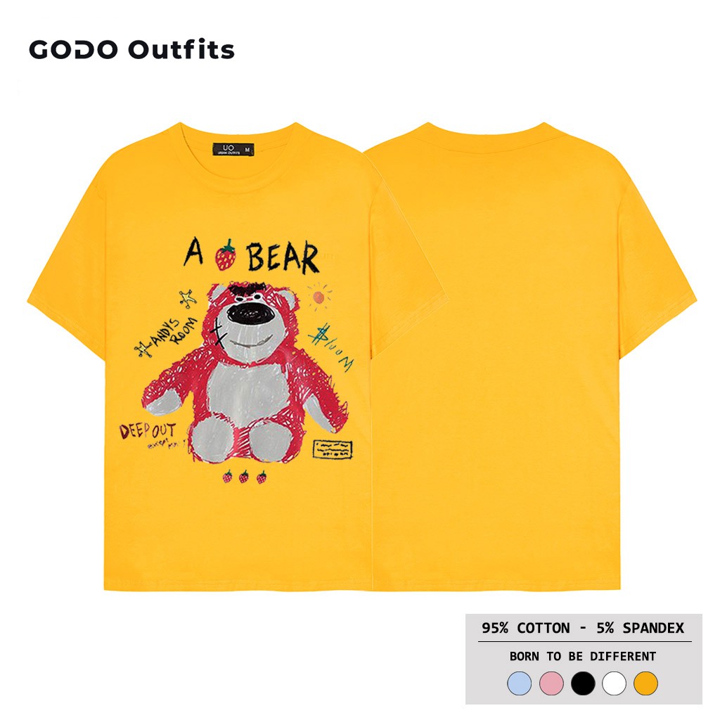 ⭐ ÁO THUN TAY LỠ NAM NỮ FORM RỘNG GODO OUTFITS IN GẤU HỒNG A BEAR ATO24