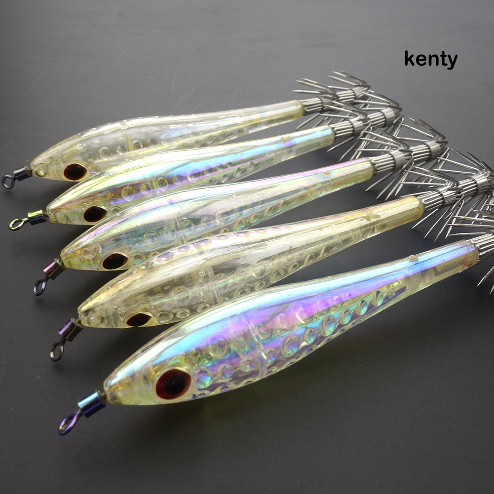 Kt KT Ktt☀Set 5 Mồi Câu Cá Giả Dạ Quang Dạng Mực Cứng 10cm