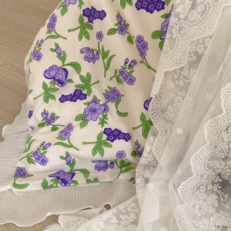 Bộ chăn ga Cotton Bèo Ren Cao Cấp phong cách vintage