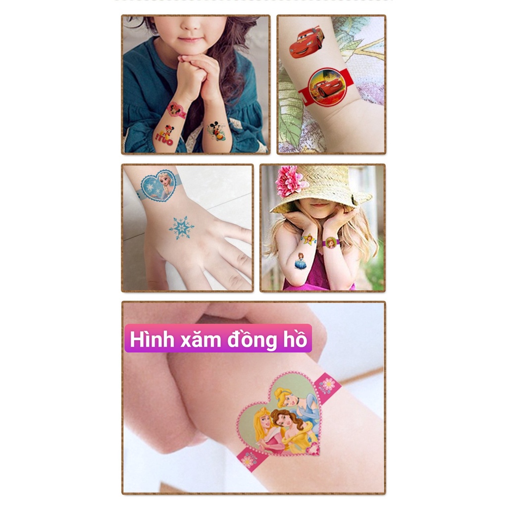 {Ngẫu nhiên hình} BỘ 4 TẤM HÌNH XĂM STICKER DÁN TẠM THỜI CHO BÉ - HOẠT HÌNH DISNEY - ELSA - CÔNG CHÚA - NHỆN