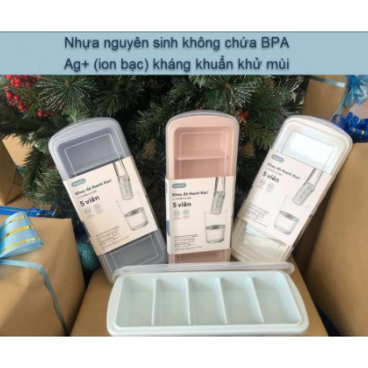 KHAY LÀM ĐÁ 5 VIÊN CÓ NẮP  NHỰA DẺO INOCHI THIẾT KẾ THEO TIÊU CHUẨN VÀ PHONG CÁCH NHẬT BẢN