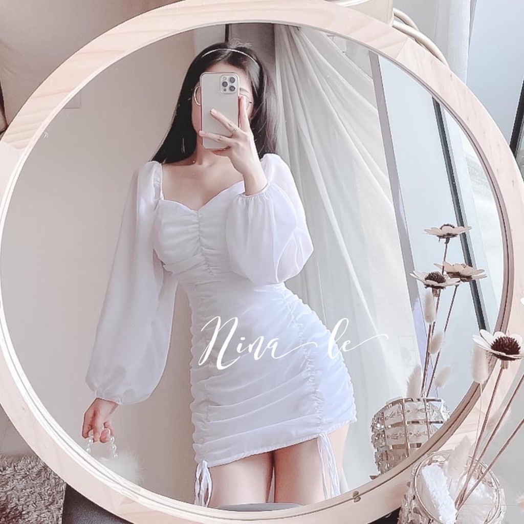 ĐẦM TRẮNG NHÚN BODY RÚT DÂY TAY VOAN