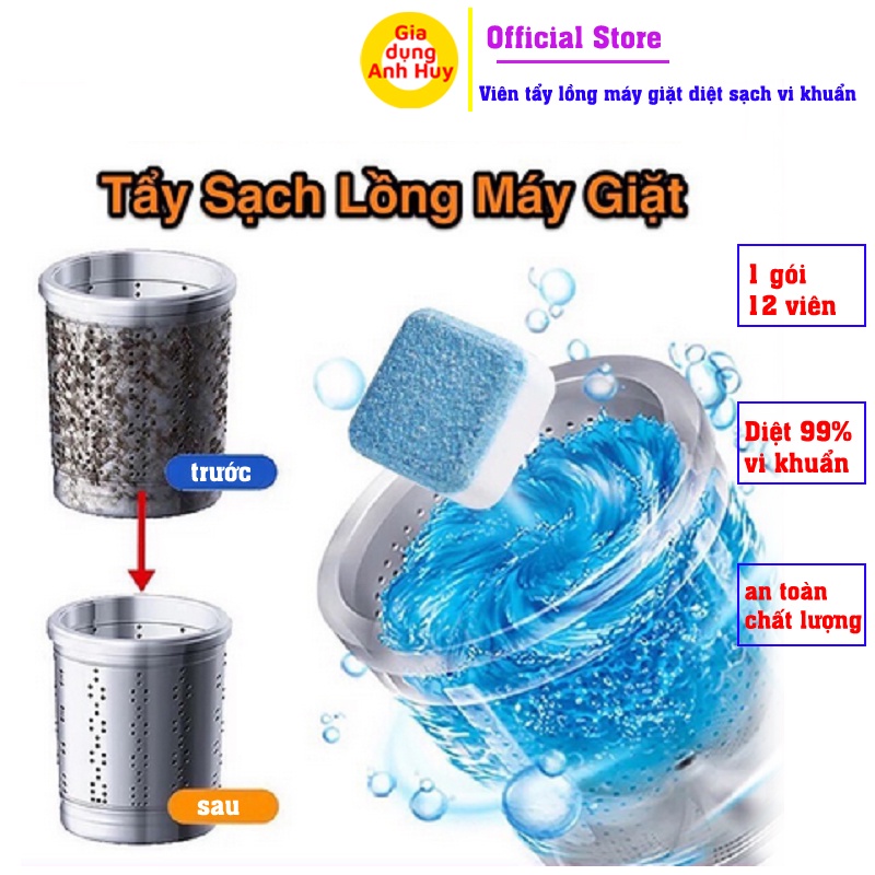 Tẩy lồng máy giặt viên vệ sinh lồng máy giặt diệt khuẩn 99% 1 hộp / 12 viên - GDAH