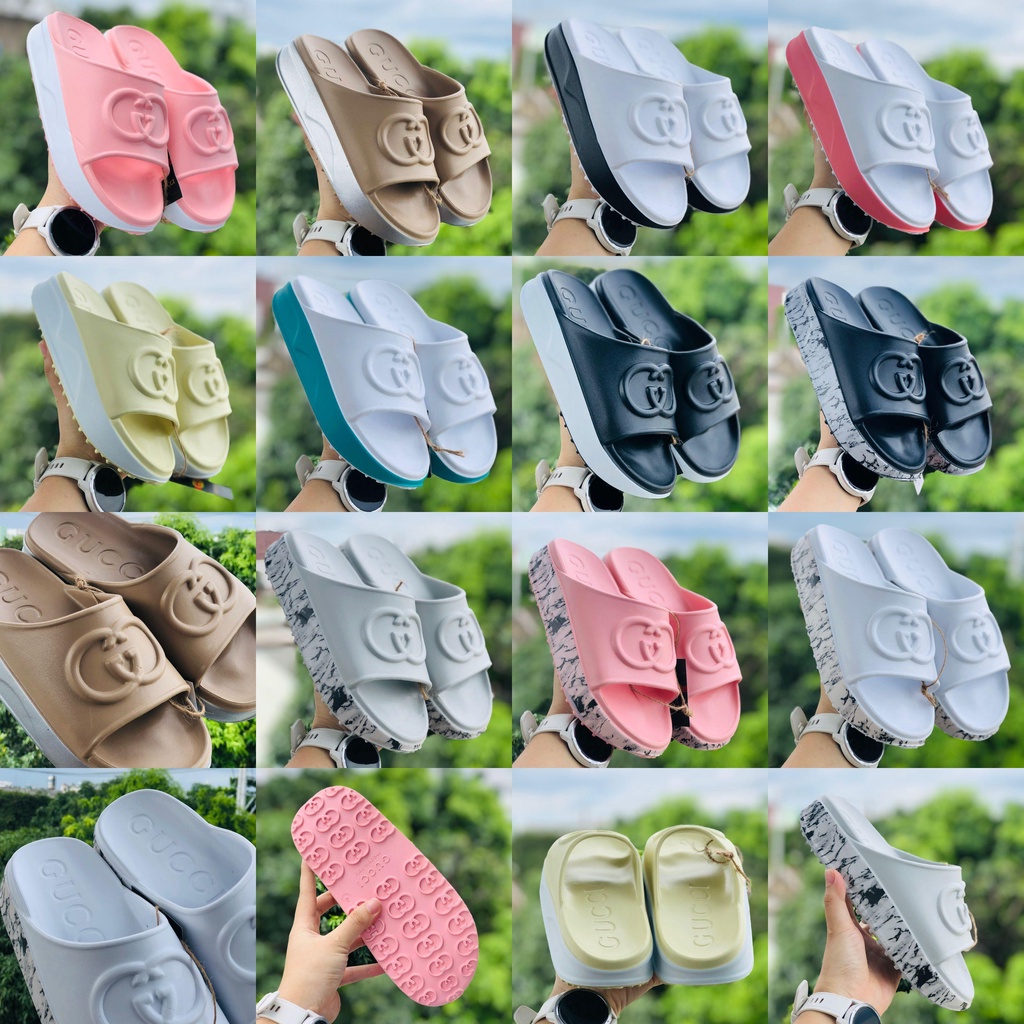 Dép 𝐆𝐔𝐂𝐂𝐈 😍 Freeship + Box hãng ♥️ Dép đúc nguyên khối độn 5cm quai ngang nam nữ chất xin, kèm tag đầy đủ, đủ màu
