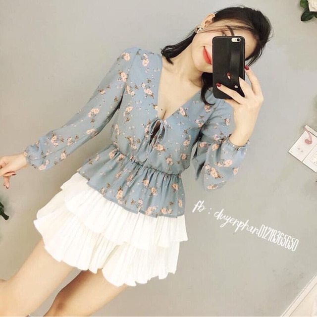 Set Áo Hoa Rút + Váy Dập Li