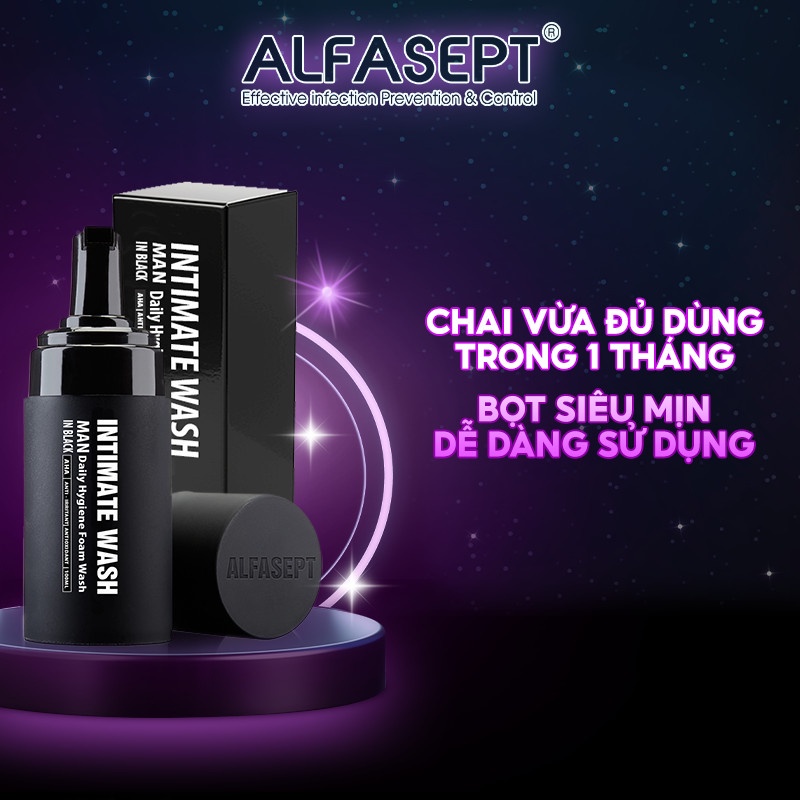 Bọt Vệ Sinh Nam Dung Dịch Vệ Sinh Nam ALFASEPT Intimate Wash For Men In Black Dòng Premium Chai 100ml